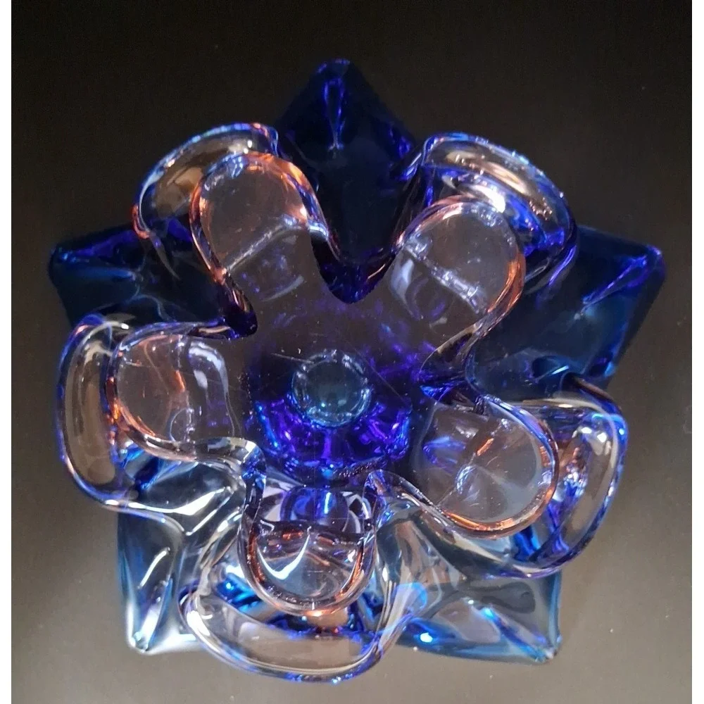 Vintage Murano Sommerso Art Glass Candle Holder, Blue, Clear with Pink Tint
